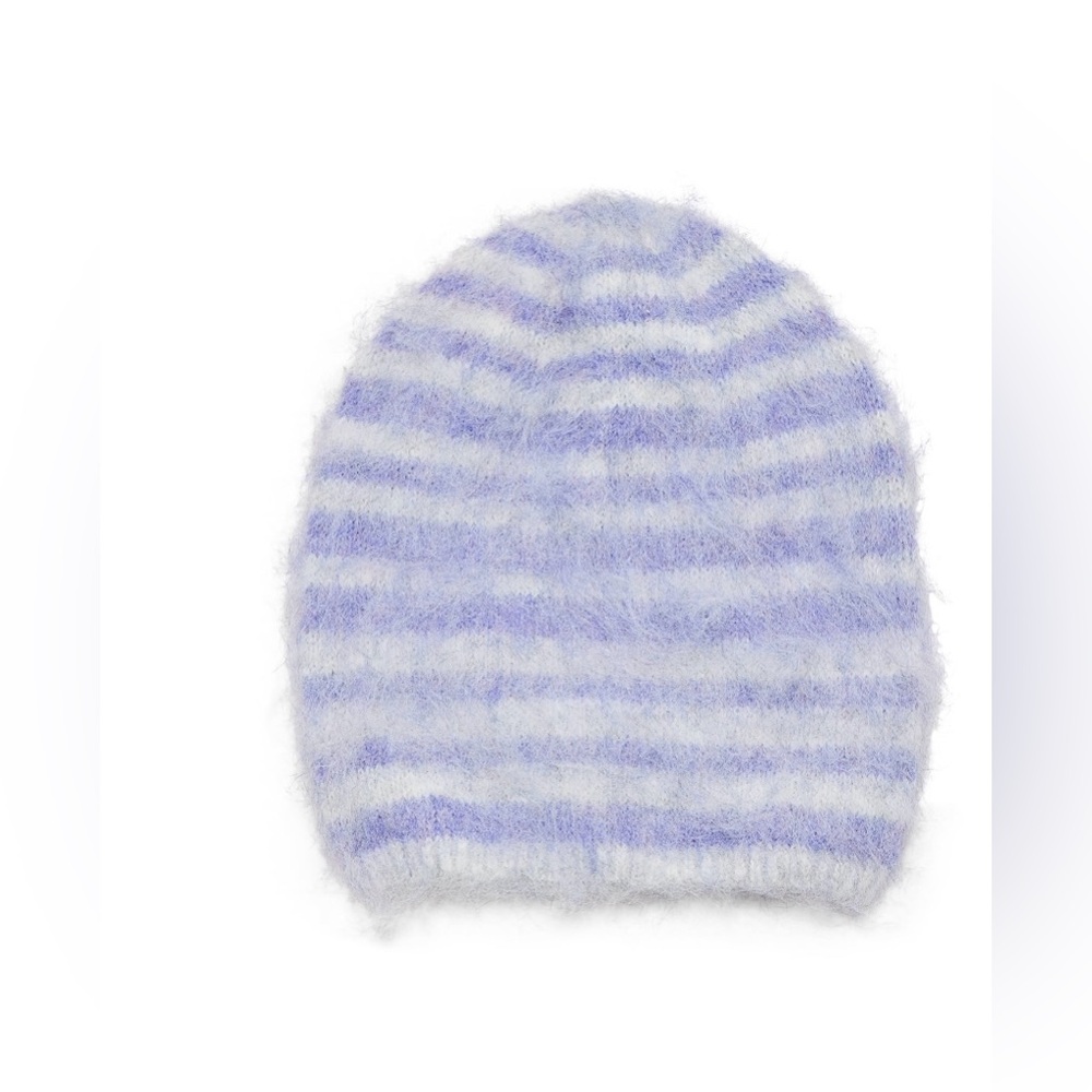 🔴 3/$12 No Boundaries Cozy Striped Beanie Hat Lilac White Soft Fuzzy Winter NWT